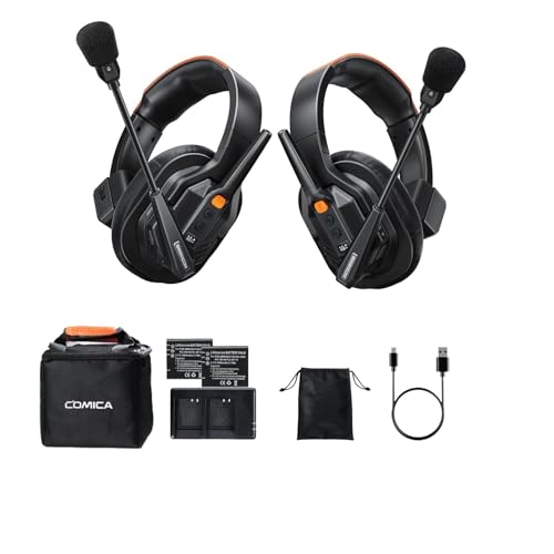 COMICA Seekcom S1 2-Users Full Duplex Wireless Intercom Headset System | 2.4GH 1300ft Team Communication AI/ENC Cancellation with PPT Mute IPX3 Waterproof for Film TV Shooting,Competition Events