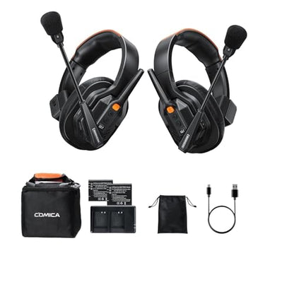 COMICA Seekcom S1 2-Users Full Duplex Wireless Intercom Headset System | 2.4GH 1300ft Team Communication AI/ENC Cancellation with PPT Mute IPX3 Waterproof for Film TV Shooting,Competition Events