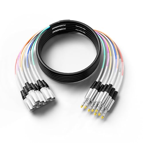 PRORECK 6.1m(20피트) 스네이크 케이블, 8채널 차폐 오디오 케이블 0.6cm(1/4인치) TRS to XLR 수, 전문 무대, 스튜디오 및 라이브를 위한 컬러 마크 커넥터 포함(PR-TRS/XLR-8 x 20M) - style: 8채널 6.1m(20피트)