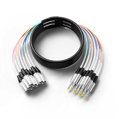 PRORECK 6.1m(20피트) 스네이크 케이블, 8채널 차폐 오디오 케이블 0.6cm(1/4인치) TRS to XLR 수, 전문 무대, 스튜디오 및 라이브를 위한 컬러 마크 커넥터 포함(PR-TRS/XLR-8 x 20M) - style: 8채널 6.1m(20피트)
