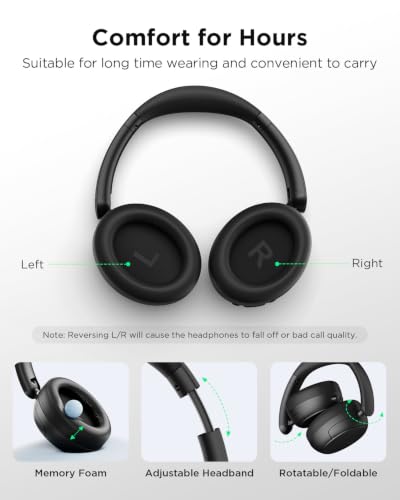 TALIX H30 Hybrid Active Noise Cancelling Headphones, 110H Playtime Hi-Res Audio Bluetooth 6.0 Wireless Over Ear ANC Headphones for Commute/Travel (Black) - color: Black