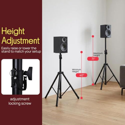 Pyle Universal Speaker Stand Mount Holder Heavy Duty Tripod w/ Adjustable Height from 40” to 71” and 35mm Compatible Insert Easy Mobility Safety Pin and Knob Tension Locking for Stability, Black - size: 1-Pack