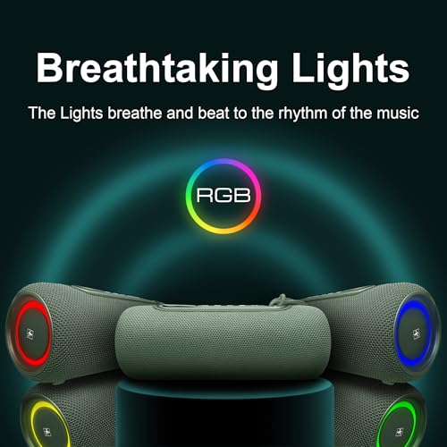 Fisher Portable Bluetooth Speakers IPX5 Waterproof Speaker, 14W Peak Power | Stereo Bluetooth Speaker, RGB Lights, TWS, BT 5.3, Built-in Mic, Hands Free Calling Speakers Bluetooth Wireless, Use Anywhere - color: Green