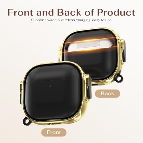 for AirPods 4 Case with Safety Lock, Magsafe Compatible, Gold/Black | Double Secure Lock,Drop Protection,Two-Piece Design,with Gold Keychain, Anti Lost, Dustproof, Cute AirPod 4 Case - color: Gold+Black, size: AirPods 4 Case