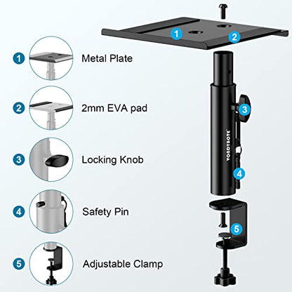 Vondynote Studio Monitor Stands Desk Clamp Speaker Stands Against The Wall | Set of 2, Adjustable Height 9"-14", Desktop Speaker Stands against the Wall, Desk Clamp Mount