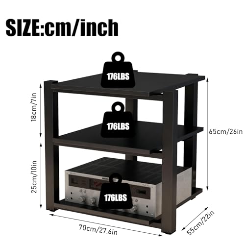 Heavy Duty Audio Rack Tower, Av Media Player Stand with Wooden Shelves, Black Cd Stereo Equipment Cabinet, Suitable for Home,Office/Audio Video/Theate (Black, 3 Tier) - size: 3 Tier