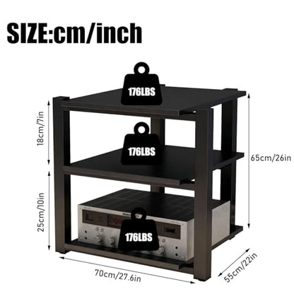 Heavy Duty Audio Rack Tower, Av Media Player Stand with Wooden Shelves, Black Cd Stereo Equipment Cabinet, Suitable for Home,Office/Audio Video/Theate (Black, 3 Tier) - size: 3 Tier