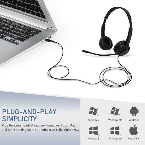 Headsets with Microphone 5 Pack Bulk- Noise Canceling Computer Headphones for School, Office, Meetings, Chat, 3.5mm Wired PC Headphones with Rotating Mic Works for Laptop - size: 5 Pack