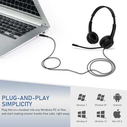 Headsets with Microphone 5 Pack Bulk- Noise Canceling Computer Headphones for School, Office, Meetings, Chat, 3.5mm Wired PC Headphones with Rotating Mic Works for Laptop - size: 5 Pack