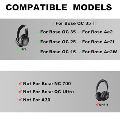 Replacement Ear Pads - Compatible with QuietComfort 35 & QC35 ii Headphones,Softer Leather, Premium Noise Cancelling Earpads, Durable & Comfortable Ear Cushions (QC 35-Black&Black) - color: QC 35-Black&Black