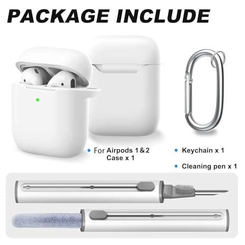 for AirPods 1/2 Case Cover,Come with Cleaner Kit,Soft Skin Silicone Case Cover with Keychain,Full Protective Case for Men and Women,Compatible with AirPods 2nd 1st Generation Case,White - color: B7-White