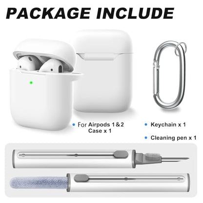for AirPods 1/2 Case Cover,Come with Cleaner Kit,Soft Skin Silicone Case Cover with Keychain,Full Protective Case for Men and Women,Compatible with AirPods 2nd 1st Generation Case,White - color: B7-White