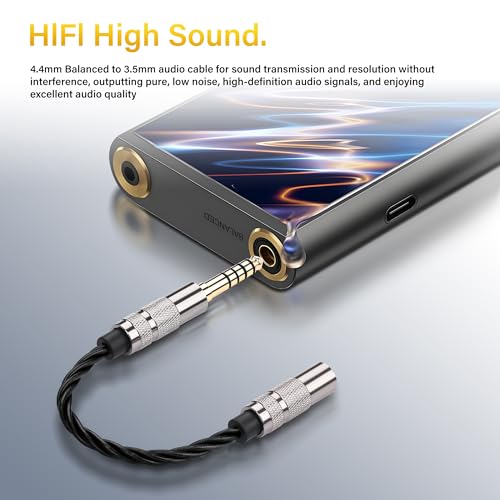 SinLoon 4.4mm Male to 3.5mm Female Audio Adapter Cable, 15cm HiFi Short Cord, Oxygen-Free Copper Braided, Gold-Plated Balanced to Stereo Converter (Black)