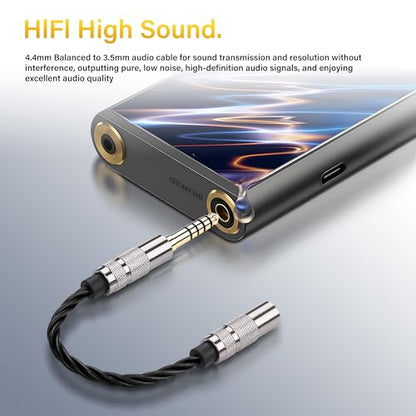 SinLoon 4.4mm Male to 3.5mm Female Audio Adapter Cable, 15cm HiFi Short Cord, Oxygen-Free Copper Braided, Gold-Plated Balanced to Stereo Converter (Black)