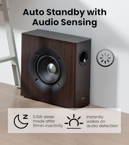 Edifier T5s Powered Subwoofer, 70W RMS, 8" Woofer, 35Hz Deep Bass, Brown | Active Long-Throw Speaker, Built-in Amp, Low Distortion, Phase Selector & Energy-Efficient for Home & Studio Audio - color: Brown