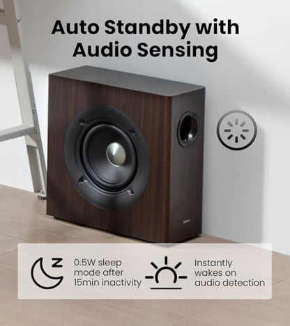 Edifier T5s Powered Subwoofer, 70W RMS, 8" Woofer, 35Hz Deep Bass, Brown | Active Long-Throw Speaker, Built-in Amp, Low Distortion, Phase Selector & Energy-Efficient for Home & Studio Audio - color: Brown