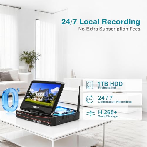 5MP Wireless Security Camera System, Wired Plug-in Powered, 1TB HDD