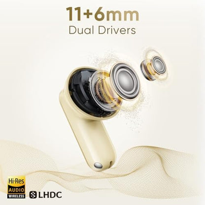 realme Buds Air 8 in-Ear Wireless Earbuds, 55dB ANC, 58Hrs Playtime, Hi-Res LHDC, 360° Spatial Audio, 45ms Low Latency, IP55, BT v5.4 (Gold) - color: Gold