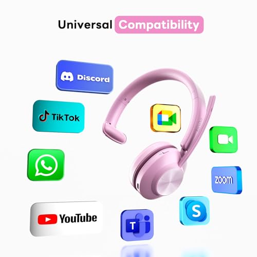 Bluetooth Headset, Wireless Headset with Mic for Work, Bluetooth 5.3, Wireless Headphones with AI Noise Cancelling Microphone (Clear Calls & Mic Mute), USB Dongle, for Computer/PC(Pink) - color: Pink