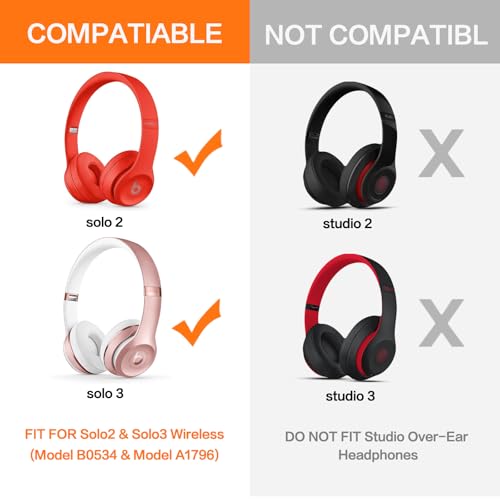 Solo3 Ear Pads Replacement, GVOEARS Earpad Cushion for Beats Solo 2/3 (Red) | Protein Leather Ear Muffs with Strong Tape High Dense Memory Foam - color: Red