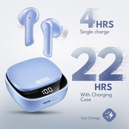 Groovz True Wireless Earbuds with Charging Case - Designed and Engineered in The USA - IPx4 Water Resistant Bluetooth Earbuds Compatible with Apple and Android - 27Hrs Battery Life - Light Blue - color: Light Blue
