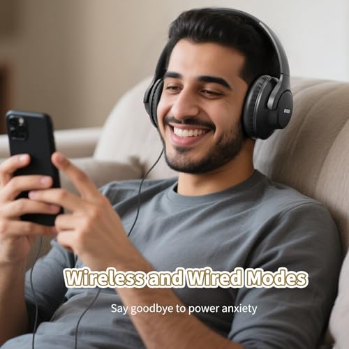 KVIDIO Bluetooth Headphones Over Ear, 65 Hours Playtime Wireless Headphones with Microphone, Foldable Lightweight Headset with Deep Bass, HiFi Stereo Sound Low Latency for Travel Work Cellphone - color: Black
