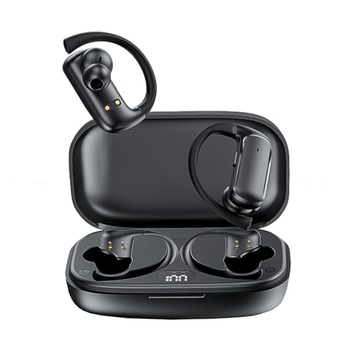 Wireless Earbuds Sports Bluetooth Headphones Earphones LED Display Charging Case Over-Ear Buds with Earhooks Headset for Workout Driving Walking (Black) - color: #01Black(T60)