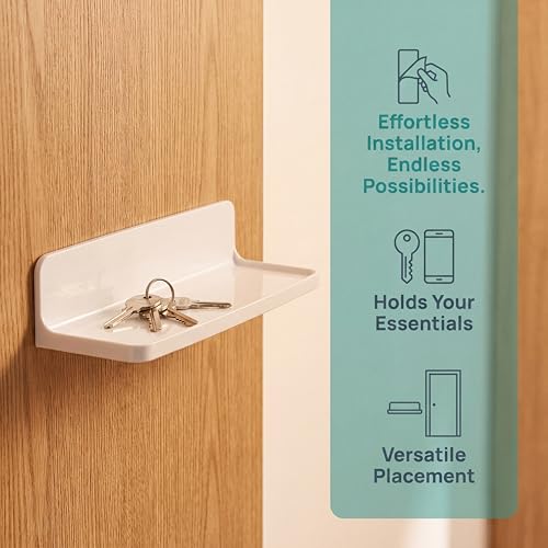 JDYOOMI 1Pcs/Set Wall Mounted Small Floating Shelf Stick On Wall Shelves for Bedroom,Kitchen,Bathroom Bedside Shelves to Display Speakers,Photo Frame,Watch,Keys,Cosmetics-Damage Free-Plastic-White - color: 1pcs/Set