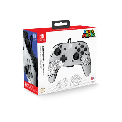 PDP REMATCH Enhanced Wired Power Nintendo Switch Pro Controller, Officially Licensed Switch Lite/OLED Compatible Gamepad, Customizable Programmable Buttons, Black & White (Bowser Luigi Mario Comic) - color: Mario Comic
