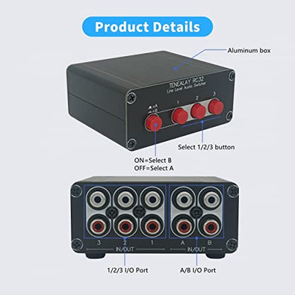 3 in 2 Out RCA Stereo Audio Switch Input Signal Source Switcher Selector Splitter Box -RC32 - color: 3-IN-2-OUT RCA Switch