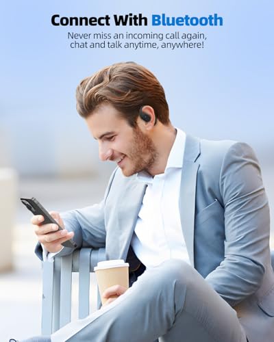 Open Ear Headphones, Wireless Bluetooth Headphones 5.3 Sports with Adjustable Ear Hooks, Touch Control Earphones, LED Display Charging Case and 50H Playtime for Men and Women