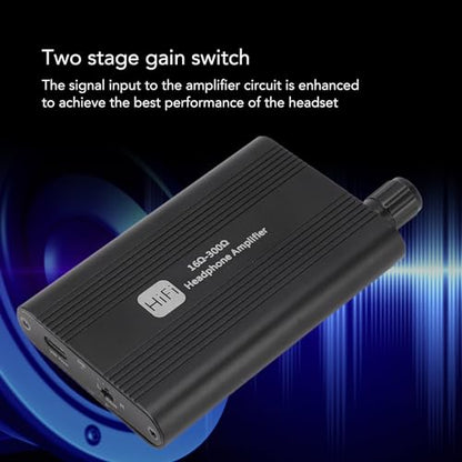 Portable Headphone Amplifier, 16-300Ω Earphone Amp with 2 Stage Gain, 3.5mm AUX in/Out, 1500mAh Battery, Volume Control, for MP3 MP4 Phone Computer