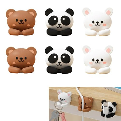 6pcs Cute Animal Cable Organizer Adorable Panda Rabbit Bear Shaped Cable Clips Desk Cable Management Cord Holder for Nightstand Headphones Chargers USB Cables