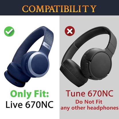 SOULWIT Replacement Earpads for JBL Live 670NC On-Ear Headphones(Do Not Fit Tune 670NC), Ear Pads Cushions with Soft Protein Leather and High-Density Noise Isolation Foam - Navy Blue - color: Navy Blue