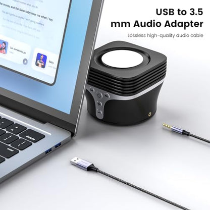 MOSWAG USB to 3.5mm, USB to Audio Jack Adapter with Microphone, PC Laptop to 3.5mm Male AUX Stereo Audio Converter Cord, Nylon Braided Cord Headphone AUX Cable for PC, Laptop, Windows, Home Stereo - size: 2 meters