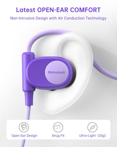 Mehomeli Kid Headphones, Air Conduction Open Ear Headphones, 3.5mm Jack | Ultra-Comfort, Ergonomic and Lightweight Design Perfect for School and Outdoor Activities-Purple - color: Purple