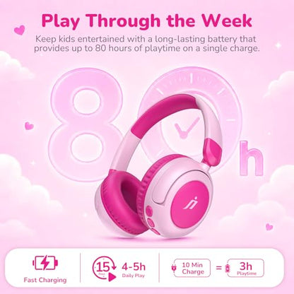 B8 Kids Bluetooth Headphones, Over-Ear Wireless Headphones with Mic, Bluetooth 5.4, 85/94dB Safe Volume Limit, 80H Playtime, USB-C, Foldable Headphones for Kids, School, Travel, Tablet, iPad