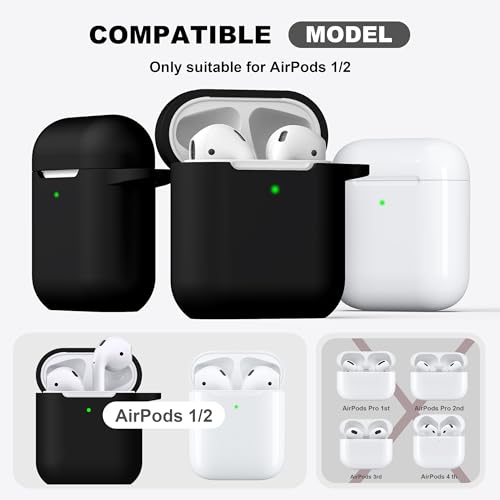 for AirPods 2nd/1st Case Silicone Cover, Black | Compatible with Apple AirPods 2nd/1st (2019/2016) Generation with Keychain & Cleaner Kit, Wireless Charging Compatible - color: Black