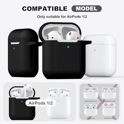 for AirPods 2nd/1st Case Silicone Cover, Black | Compatible with Apple AirPods 2nd/1st (2019/2016) Generation with Keychain & Cleaner Kit, Wireless Charging Compatible - color: Black