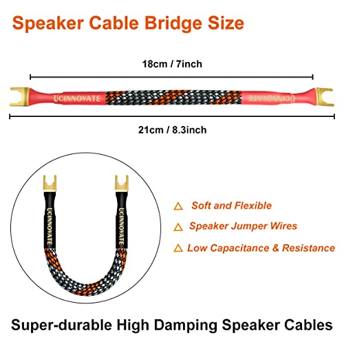 UCINNOVATE 4 x HiFi OFC Speaker Jumper Cable with Spade, 21cm Speaker Cable Bridge Bi-Wire Speaker Jumper Plates, 11AWG Cable Bridge to Speaker Cable Terminals with 8 Gold Plated Spade - size: Spade Jumper Cable