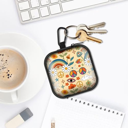 Square Data Cable Earbud Charger Coin Storage Bag Shockproof and Drop-Proof EVA Material Compatible with AirPod(Mushroom Rainbow Flower) - color: Mushroom Rainbow Flower