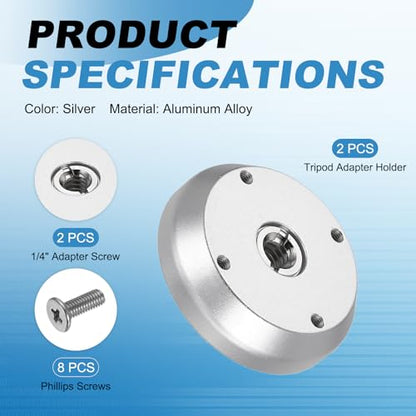 PATIKIL 3/8" Thread Tripod Adapter Holder 29mm Dia, 2Pcs Aluminum Alloy Flange Wall Mount Tripod Mount Plate with 1/4" Adapter Screw for Magic Arm Monitor Light Flash DSLR Camera - color: Silver
