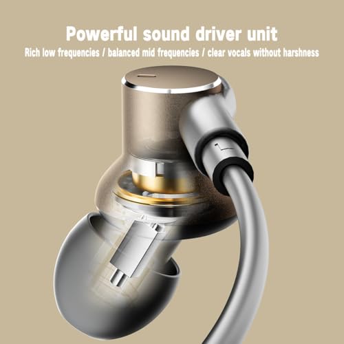 Dynamic Balanced Deep Bass Wired Headphones-Call Noise cancelling Earbuds | Dual-Driver Bass Boost ear bud Wired, In-Ear Noise Isolation-Clear Call and High-Resolution Audio,Noise Cancellation