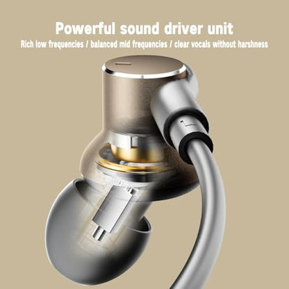 Dynamic Balanced Deep Bass Wired Headphones-Call Noise cancelling Earbuds | Dual-Driver Bass Boost ear bud Wired, In-Ear Noise Isolation-Clear Call and High-Resolution Audio,Noise Cancellation