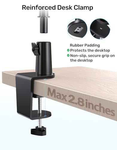 19-in Gooseneck Mic Stand with Desk Clamp, 3/8 & 1/4 Adapters, 360° Swivel | Upgraded Clamp, Heavy Duty & Flexible Arm for Podium, Pulpit, Lecture, Podcast, Sturdy Clamp, Universal Fit for Most Mics - size: Upgraded Clamp