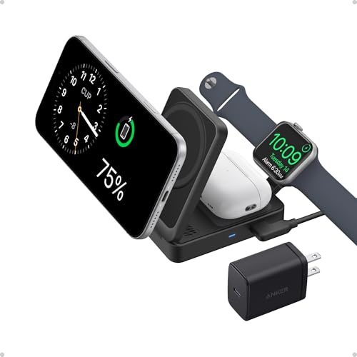 Anker MagGo 3-in-1 MagSafe-Compatible Qi2 15W Foldable Charging Station | Qi2-Certified Wireless Charging Stand for iPhone 17 - 12 Series, AirPods, Apple Watch Ultra(Non-Battery, Adapter Included) - color: Black