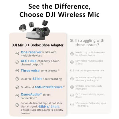 DJI Mic 3 (2TX+1RX+Charging Case), All in one Mic with Canon MI Hot Shoe | Wireless Mini Mic for iPhone/Camera/Android, Ultralight, Adaptive Gain Control, 28hrs Use, Vlog, Noise Cancelling