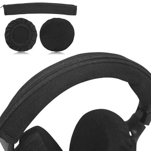 Adhiper Headphone Ear Pads Covers & Headband Cover, 1 Pairs Strechable Washable Sweat Headphone Ear Covers & Headband Cover Protector for Gym, Gaming, Fit 3.5" - 4.3" Earpads