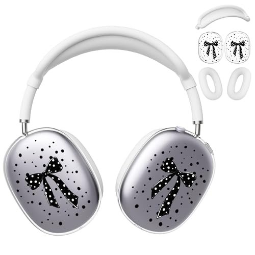 for AirPods Max Headphones Black Bow Ear Covers for AirPods Max 2 | Cute Polka Dot Clear Ear Cups Cover | White Silicone Ear Pad Case Headband Cover for Apple AirPods Max 2/1 (2026/2024/2020) - color: Black Bow E/White