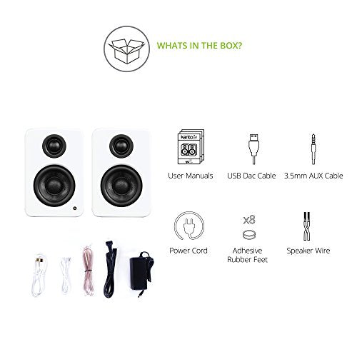 Kanto YU2MW PC Gaming Desktop Speakers | 3" Composite Drivers | 3/4" Silk Dome Tweeter | Class D Amplifier | 100 Watts | Built-in USB DAC | Subwoofer Output | Pair | Matte White - color: Matte White